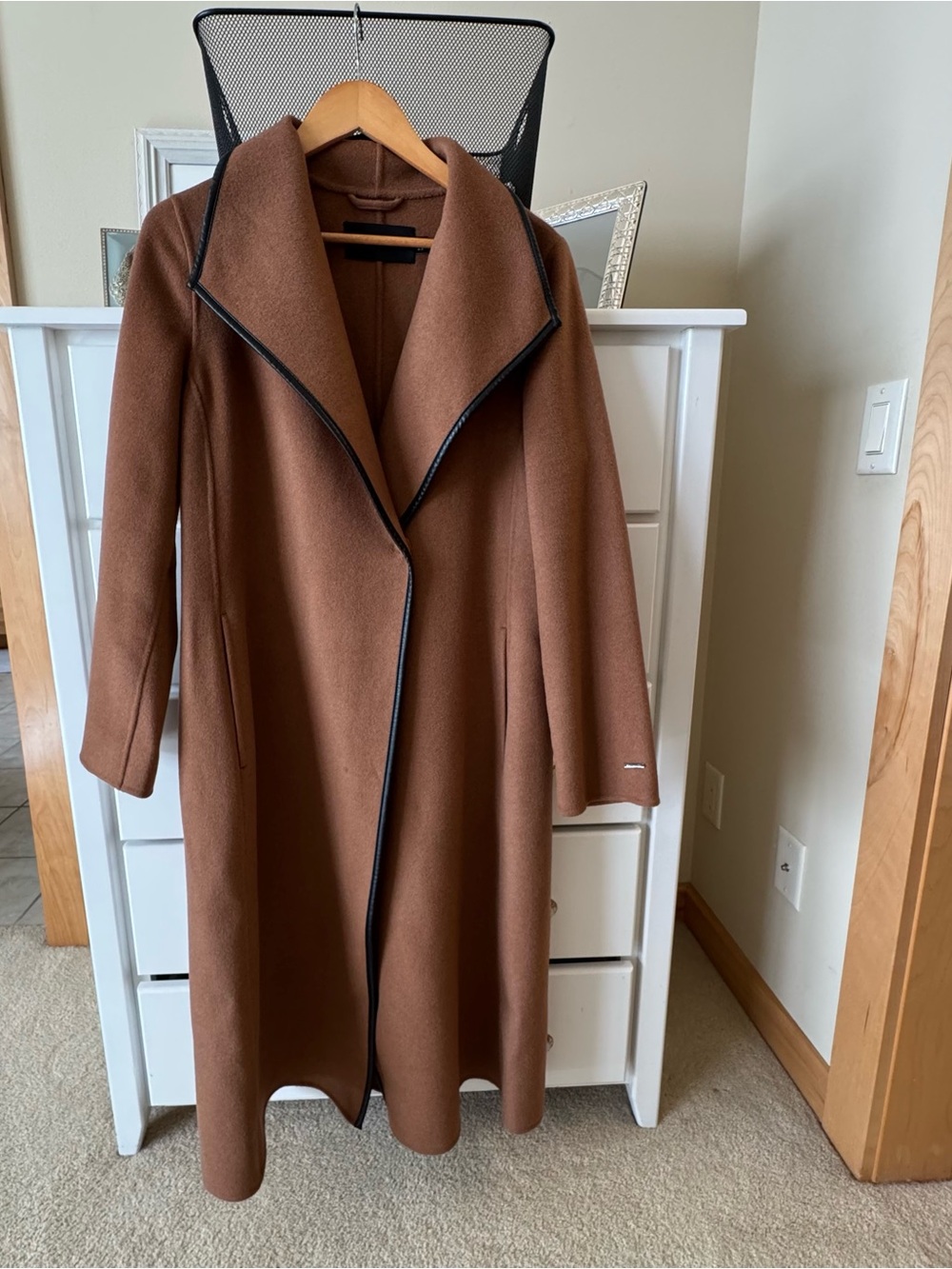 Tahari Brown Trench Coat with Black Trim